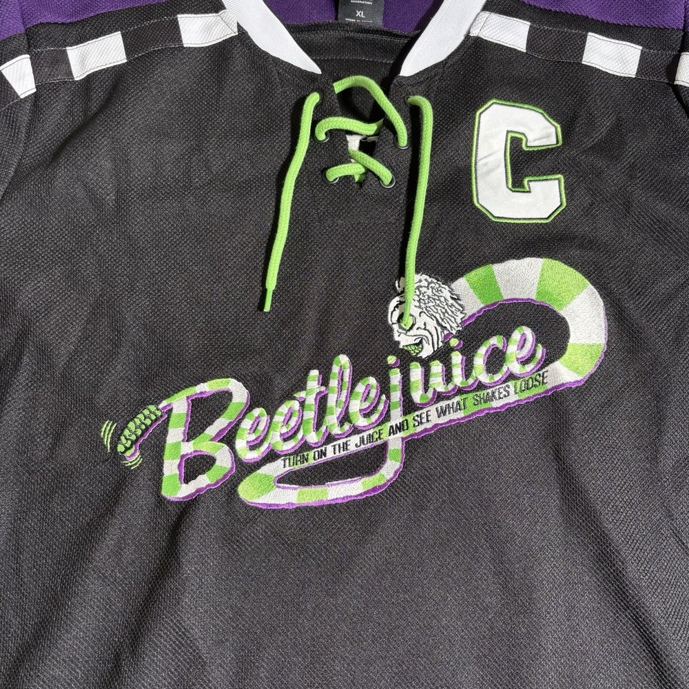 BEETLEJUICE JERSEY Mens Hockey Jersey Snake Purple Black Box Lunch Size XL - Picture 2 of 6